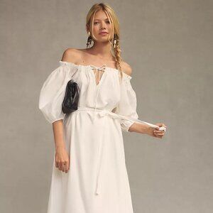 Anthropologie White Off-The-Shoulder Peasant Dress Size LP